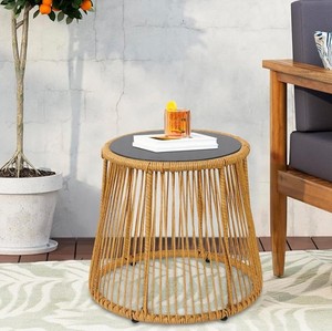 Ensemble de jardin en rotin pour l'extérieur, chaise 2 places avec table basse ronde, design contemporain, meubles de patio résistants aux intempéries - Product Image 4