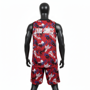 Conjunto de camiseta y pantalones cortos de baloncesto para hombre, premium, 180 GSM, malla de poliéster transpirable, rojo y negro, sublimación, logotipo personalizado, conjunto de pantalones cortos para hombre - Product Image 2
