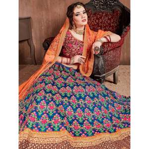 Flamboyant Azul-Rojo bordado nupcial Lehenga Choli para boda ropa Premium - Product Image 6