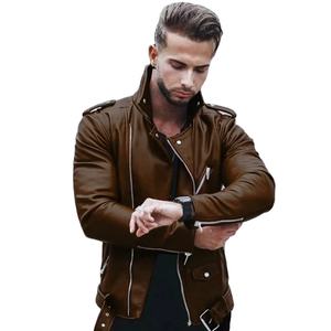 <b>Men's</b> Genuine <b>Sheepskin</b> Bomber Leather <b>Jacket</b> in Brown Motorcycle Canvas Leather <b>Jacket</b> - Product Image 3
