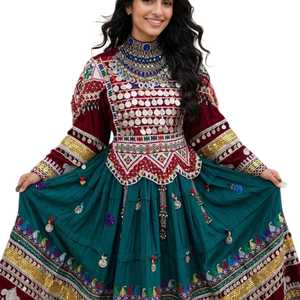 Robes afghanes bohèmes Kuchi, broderie traditionnelle, faites à la main, vêtements décontractés pour femmes, mariage, soirée, fête, mode ethnique - Product Image 1