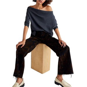 <b>Long</b> <b>Sleeve</b> <b>Off</b>-the-<b>Shoulder</b> Oversized Wool/Acrylic/Polyester/Cotton Eco-Friendly Women's Blue Breathable Anti-Wrinkle Machine - Product Image 1