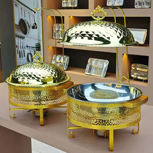 Luxury Gold Rectangular Chafing Dish Stainless Steel <b>Roll</b> Top Buffet Food Warmer with Glass Window for Hotel Catering - Product Image 1