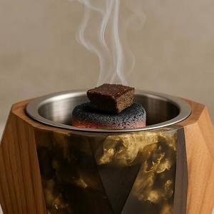 Luxury Hexagonal Wood and Resin <b>Bakhoor</b> Burner Geometric Incense Censer with Stainless Steel Bowl for <b>Oud</b> and Frankincense - Product Image 5