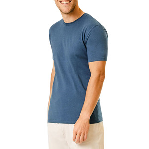 Camiseta de jersey informal de manga corta con cuello redondo, de algodón, color azul sólido, para hombre, disponible para venta en línea. - Product Image 2