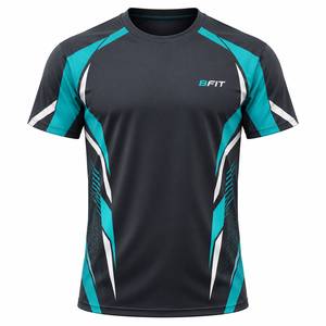 Camiseta Deportiva Bfit para Hombre, de Manga Corta, Secado Rápido, con Bloques de Color Azul y Amarillo, Cuello Redondo, Tejido de Poliéster, Corte Regular - Product Image 1