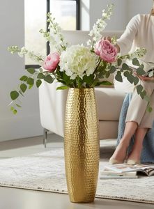Jarrón de Latón Martillado Maxxinn con Eucalipto y Pampas Secas, Decoración Bohemia para Mesa - Product Image 5