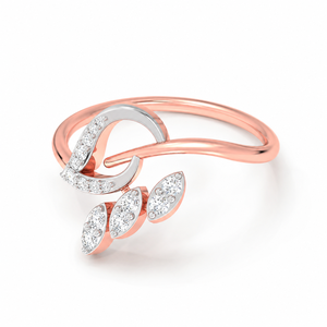 แหวนดีไซน์เนอร์เพชรทรงกลมธรรมชาติ 0.20 TCW ทองคำโรสโกลด์ 14K สำหรับผู้หญิง |   ดีไซน์ใบไม้แบบพิเศษ ประดับเพชรแบบหนามเตย สำหรับงานครบรอบแต่งงาน - Product Image 1