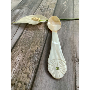 Handmade Mother of Pearl Spoon 15cm Unique Spiral Conch <b>Shell</b> Handle Iridescent Caviar Spoon Vietnam Artisan Tableware - Product Image 5