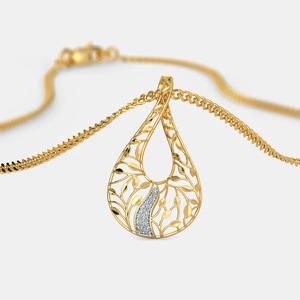 Collar con Colgante de Diamante Cultivado en Laboratorio en Forma de Hoja de Lágrima con Diseño Calado en Oro Amarillo - Product Image 3