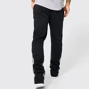 Pantalon de survêtement noir pour homme avec bande latérale grise, taille élastique, décontracté, respirant, pour l'automne - Product Image 2