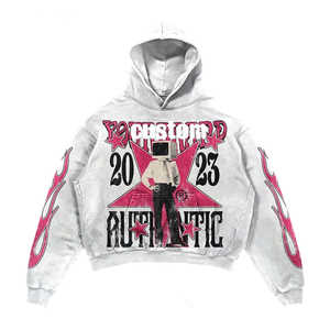 Ensemble de survêtement empilé pour homme 2026 en 100 % coton à motif uni, avec pantalon de jogging évasé délavé à l'acide et sweat à capuche, grande taille, impression sérigraphiée - Product Image 4