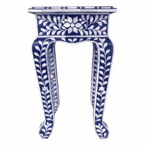 Taburete moderno redondo con incrustaciones de hueso, mesa auxiliar artesanal con patrón en zigzag, mesa decorativa de madera de lujo personalizada para sala de estar u hotel - Product Image 4