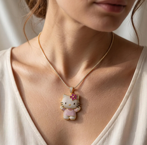 Colgante de Moissanita Estilo Hip Hop, Chapado en Oro, con Diseño de Gatito de Dibujos Animados, Microincrustaciones Rosas y Blancas, para Mujer - Product Image 6