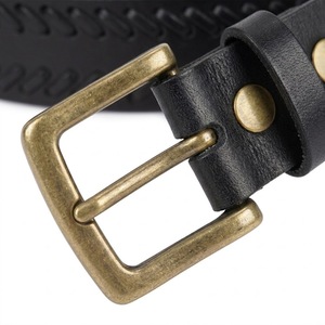 Ceinture en cuir véritable noir pour homme, cousue à la main, motif tressé, boucle en laiton antique, vente en gros, fournisseur direct d'usine - Product Image 6