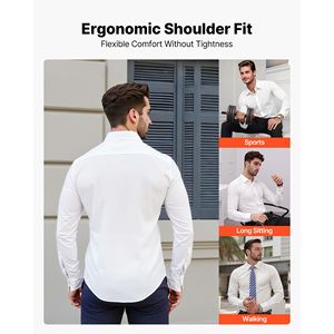 Camicia da Uomo Slim Fit a Maniche Lunghe, Senza Pieghe, in Tessuto Morbido Elasticizzato, Stile Business Casual - Taglie XL e 4XL - Product Image 3
