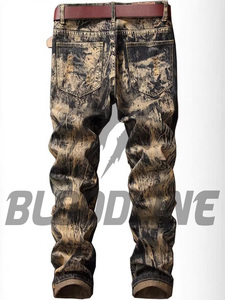BLOODLINE Men's Black Ripped Distressed <b>Denim</b> Jeans Straight Leg Slim Fit High Waist Cotton Punk Style Autumn Wear - Product Image 6