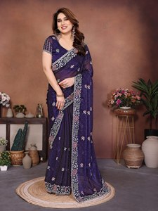 Sari de Georgette de Diseño de Lujo con Bordado Intenso en el Borde, Colección de Blusas para Mujer, para Bodas y Fiestas Indias de Invierno - Product Image 6