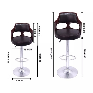 DPI Brown PU Leather <b>Bar</b> <b>Stool</b> with Glossy Finish <b>Adjustable</b> Height Metal Base-Modern Contemporary Kitchen Counter Height Chair - Product Image 4