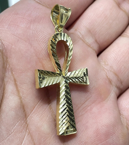 Colgante Cruz Ankh Personalizado Chapado en Oro de 14K con Diamantes de Moissanita VVS, Amuleto Religioso, Regalo Unisex, Joyería Hiphop - Product Image 5