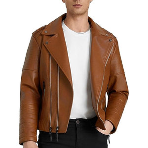 Veste moto en cuir PU marron pour homme, écologique, teinte en pièce, coupe classique, col roulé, fermeture éclair, couleur unie, vêtement d'hiver - Product Image 6