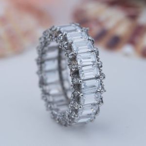 Luxury <b>Emerald</b> Cut Rainbow Multi Color S925 <b>Silver</b> Gold Plated Cubic Moissanite Tennis Design Engagement <b>Ring</b> for Women - Product Image 3