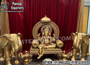 Décoration de Luxe pour Entrée de Mariage Sud-Indienne : Ensemble Ganesh avec Statues et Lampes à Huile Métalliques Traditionnelles pour Hall d'Accueil - Product Image 3