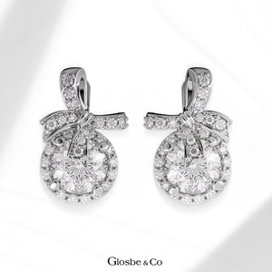 Nouvelles Boucles d'Oreilles Nœud Papillon en Moissanite Tendance 6mm Glosbe & Co Fournisseur de Bijoux OEM ODM Design Personnalisé Or Blanc/Jaune/Rose - Product Image 4