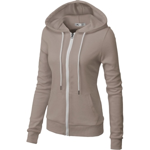 Sudadera con capucha y cremallera bidireccional de fábrica de ropa personalizada, interior cepillado suave, sudadera con capucha completa para mujer, algodón y poliéster, venta al por mayor - Product Image 1