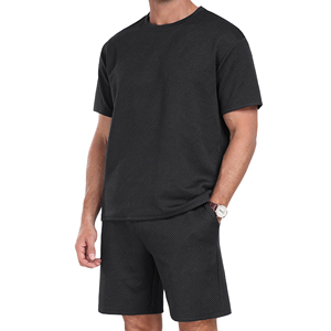 Ensembles de t-shirts unis pour hommes 100 % polyester, streetwear, séchage rapide, personnalisables, vêtements de sport d'été, ensembles courts à manches courtes - Product Image 1