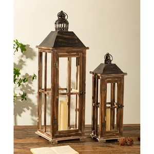 Faroles de Estilo Rústico de Madera de Acacia, Hechos a Mano, Ecológicos, Duraderos, Decoración para el Hogar, Acabado Marrón Envejecido, Venta al Por Mayor - Product Image 1