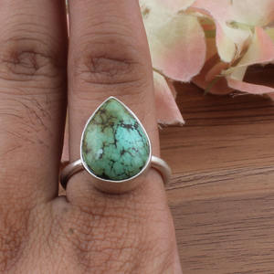 Bague ajustable pour femme en argent sterling 925, style classique, sertie d'une pierre précieuse turquoise naturelle en gros - Product Image 3