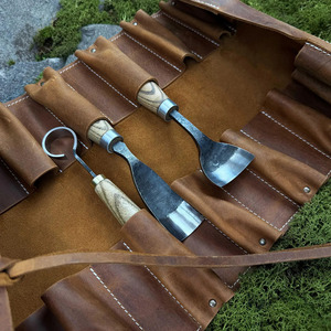 Rouleau à outils en cuir de haute qualité, en cuir de vachette pleine fleur, sac de rangement enroulable pour outils à main, menuiserie, atelier, artisanat, à vendre - Product Image 4