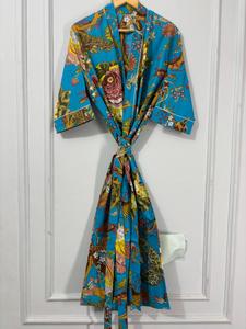 Kimono de Algodón con Estampado Floral, Cuello en V, Manga Larga, Secado Rápido, Largo Completo, Ligero, para Primavera/Verano, Ideal para Damas de Honor - Product Image 4