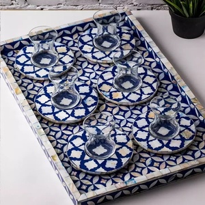 Juego de Bandejas de Madera India con Madreperla LAMETIERARTZ LMA999 de Alta Calidad, 6 Piezas con Tazas y Platos para Servir - Product Image 3