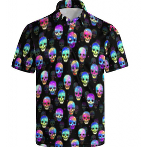 Camisa Polo Básica con Botones y Cuello Solapa, Estampado Completo, Corte Ajustado Retro, Camisas Polo con Estampado 3D, Camisa Polo Informal de Verano de Poliéster Personalizada - Product Image 4
