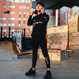 Sweat-shirt à capuche brodé noir pour homme, pull à manches longues, streetwear décontracté - Product Image 3