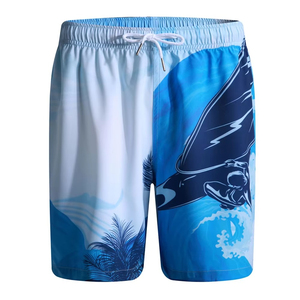 Shorts de plage décontractés pour hommes, imprimés par sublimation, en tissu toile 100 % polyester, légers, respirants, séchage rapide, avec cordon de serrage - Product Image 5