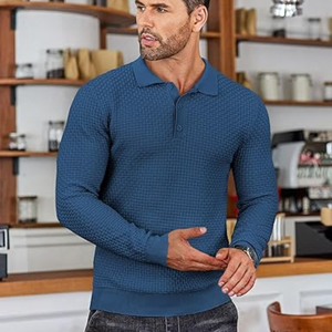 Polo de Punto de Manga Larga para Hombre, Suéter Ligero, Informal y a la Moda, Camisa con Cuello - Product Image 2