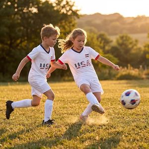 Conjunto de Camiseta de Fútbol Juvenil de EE. UU., Blanca, Cuello en V, Manga Corta, Malla Transpirable, para Niños, Todas las Temporadas, Impresión Sublimada - Product Image 3