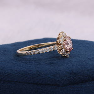 Pink Lab Grown <b>Diamond</b> Halo <b>Ring</b> 2 CT Round Cut 14KT Solid Yellow Gold - Product Image 2