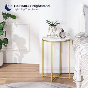 <b>Round</b> End <b>Table</b> with Faux Marble Top Metal Frame Accent Side <b>Table</b> for Living Room Bedroom Sofa Side Coffee <b>Table</b> - Product Image 3