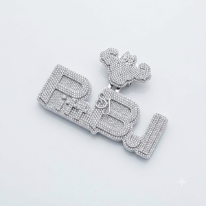 Pendentif unisexe en argent 925 plaqué or avec moissanite, gravure personnalisée du nom, fermoir en forme de Pit Bull dessin animé - Product Image 1