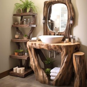 Base de tocador de lujo hecha a mano con raíz de árbol, consola de baño artística de madera maciza, decoración natural - Product Image 1