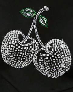 Camiseta Personalizada Negra para Mujer con Pedrería de Cereza, Manga Corta, Informal, de Verano, Mezcla de Algodón, con Estampado Gráfico, OEM, Top de Moda para Dama - Product Image 5