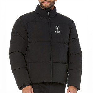 Men's Hooded Puffer Jacket Gray Down Filled Windproof Casual Winter <b>Coat</b> With Zipper Closure Regular Fit Men's Puffer Jacket - Product Image 1