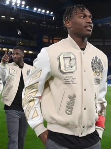 Trendy Men's Winter Varsity <b>Jacket</b> Hip-hop Letters Embroidery Splicing Polyester/Cotton <b>Fleece</b> <b>Lining</b> Breathable OEM Service - Product Image 5