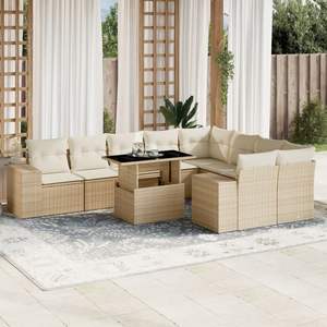Grand ensemble de canapés de jardin modulaires en rotin PE beige, meubles de jardin modulaires confortables - Product Image 1