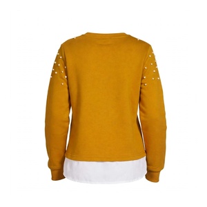 <b>Women</b> Mustard Yellow Beaded Sweatshirt Crew neck Long Sleeve Casual Pullover Trendy <b>Fleece</b> <b>Tops</b> <b>For</b> Ladies Fashion Outerwear - Product Image 2