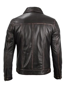 Chaqueta de Cuero Estilo Trucker para Hombre en Color Marrón Oscuro - Product Image 2